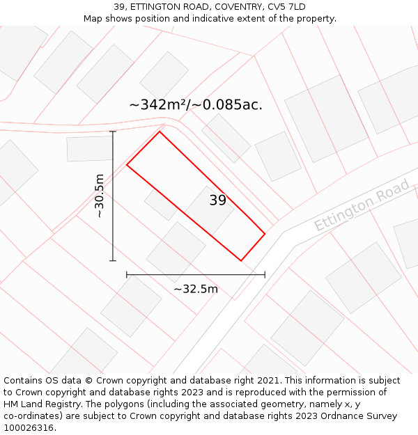 39, ETTINGTON ROAD, COVENTRY, CV5 7LD: Plot and title map