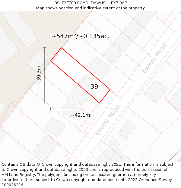 39, EXETER ROAD, DAWLISH, EX7 0AB: Plot and title map