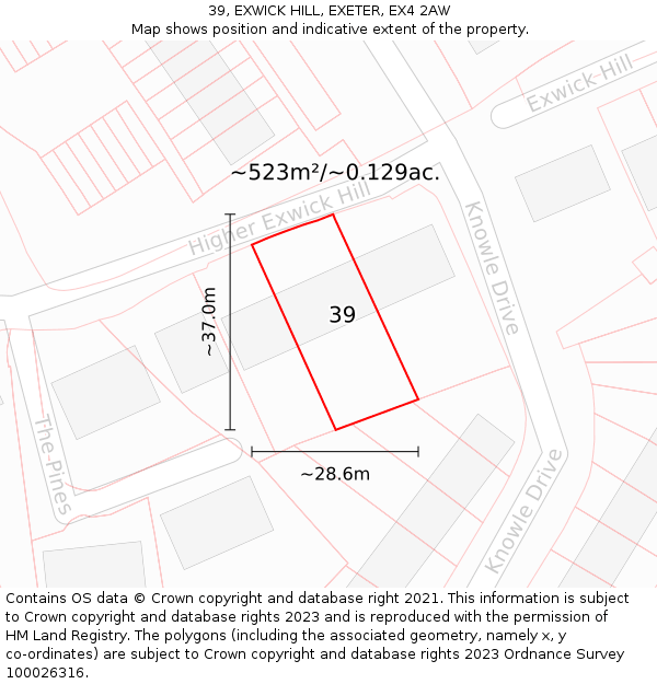 39, EXWICK HILL, EXETER, EX4 2AW: Plot and title map