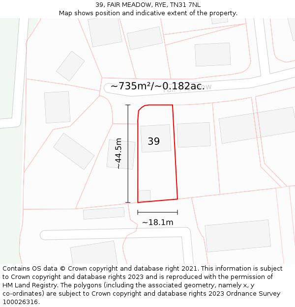 39, FAIR MEADOW, RYE, TN31 7NL: Plot and title map