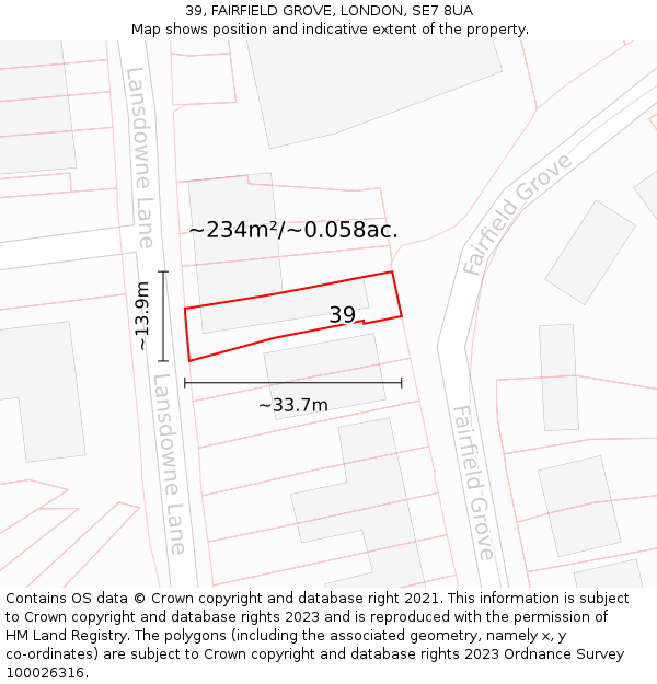 39, FAIRFIELD GROVE, LONDON, SE7 8UA: Plot and title map