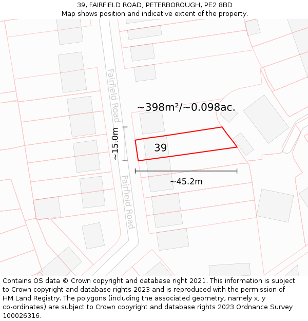 39, FAIRFIELD ROAD, PETERBOROUGH, PE2 8BD: Plot and title map