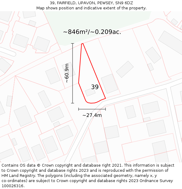 39, FAIRFIELD, UPAVON, PEWSEY, SN9 6DZ: Plot and title map