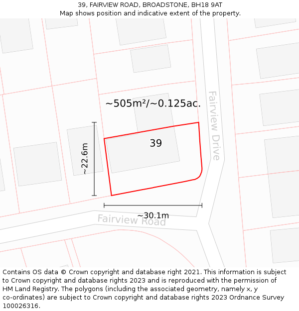39, FAIRVIEW ROAD, BROADSTONE, BH18 9AT: Plot and title map