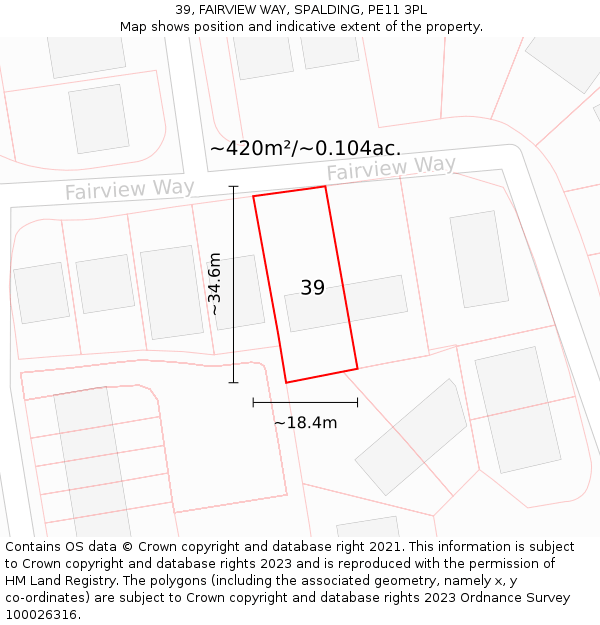 39, FAIRVIEW WAY, SPALDING, PE11 3PL: Plot and title map