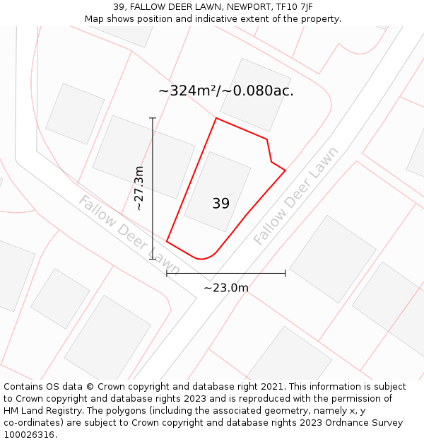 39, FALLOW DEER LAWN, NEWPORT, TF10 7JF: Plot and title map