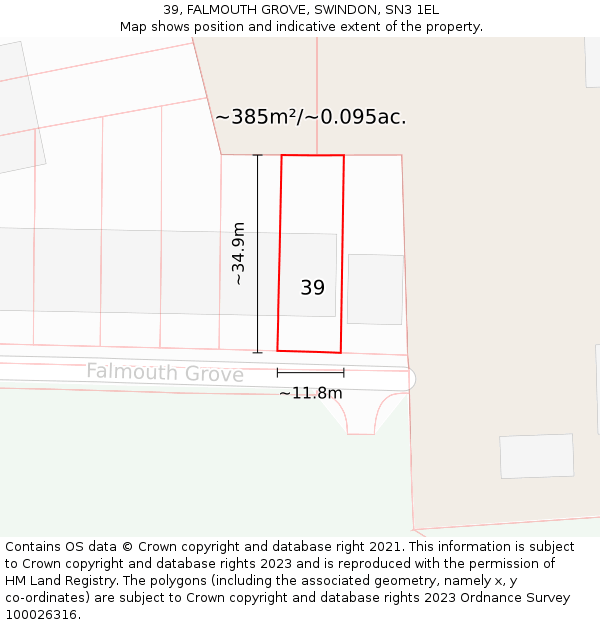 39, FALMOUTH GROVE, SWINDON, SN3 1EL: Plot and title map