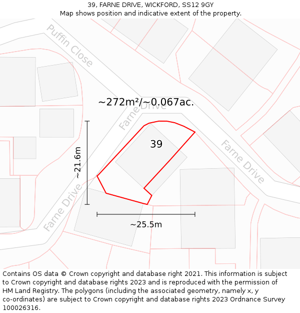39, FARNE DRIVE, WICKFORD, SS12 9GY: Plot and title map