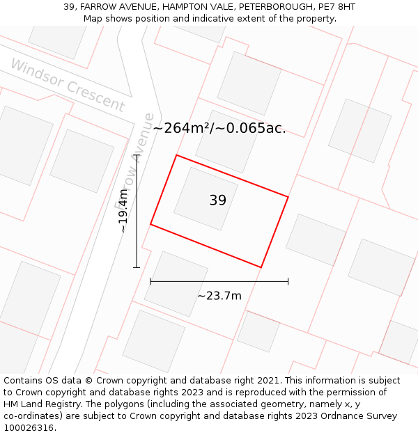 39, FARROW AVENUE, HAMPTON VALE, PETERBOROUGH, PE7 8HT: Plot and title map