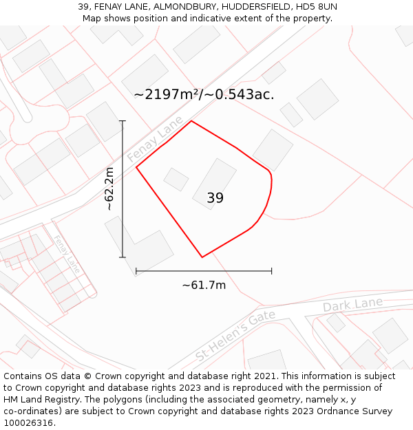 39, FENAY LANE, ALMONDBURY, HUDDERSFIELD, HD5 8UN: Plot and title map