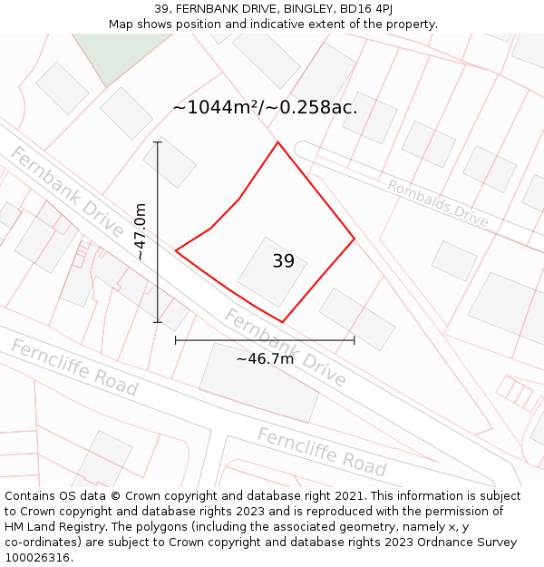 39, FERNBANK DRIVE, BINGLEY, BD16 4PJ: Plot and title map