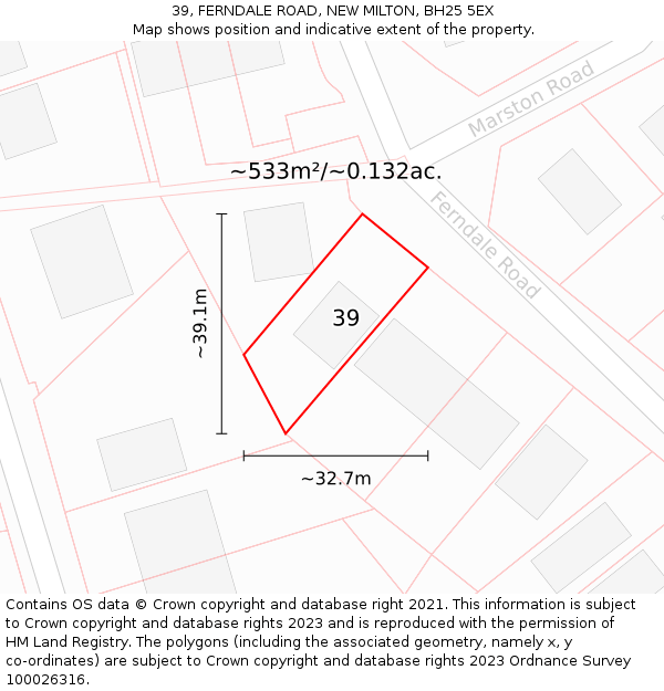 39, FERNDALE ROAD, NEW MILTON, BH25 5EX: Plot and title map
