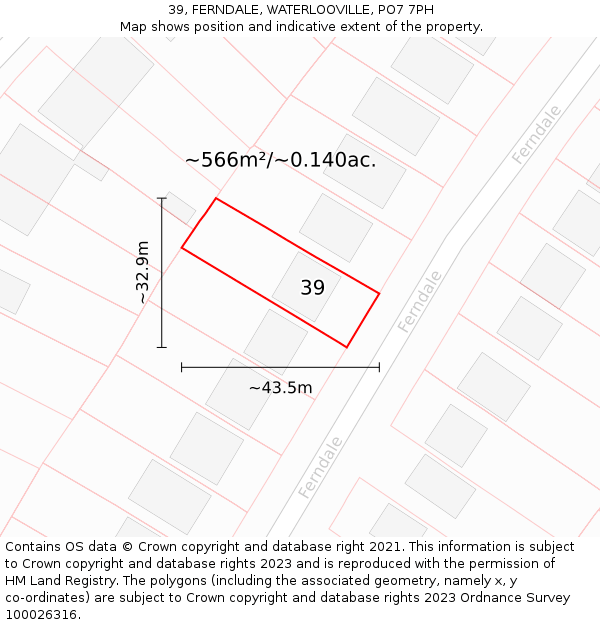39, FERNDALE, WATERLOOVILLE, PO7 7PH: Plot and title map