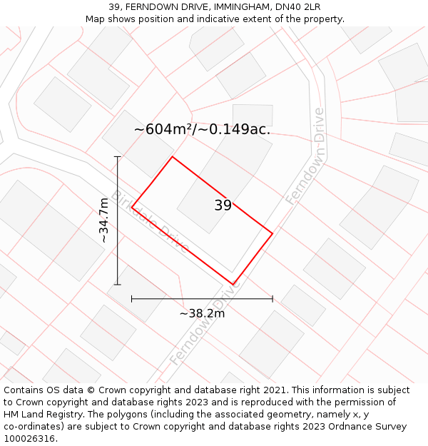 39, FERNDOWN DRIVE, IMMINGHAM, DN40 2LR: Plot and title map