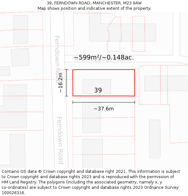 39, FERNDOWN ROAD, MANCHESTER, M23 9AW: Plot and title map