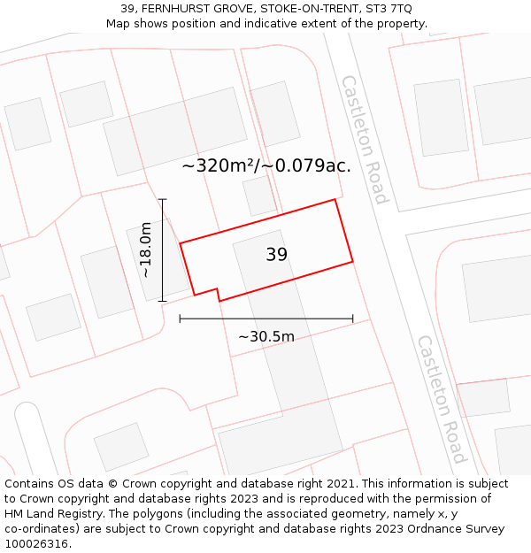 39, FERNHURST GROVE, STOKE-ON-TRENT, ST3 7TQ: Plot and title map