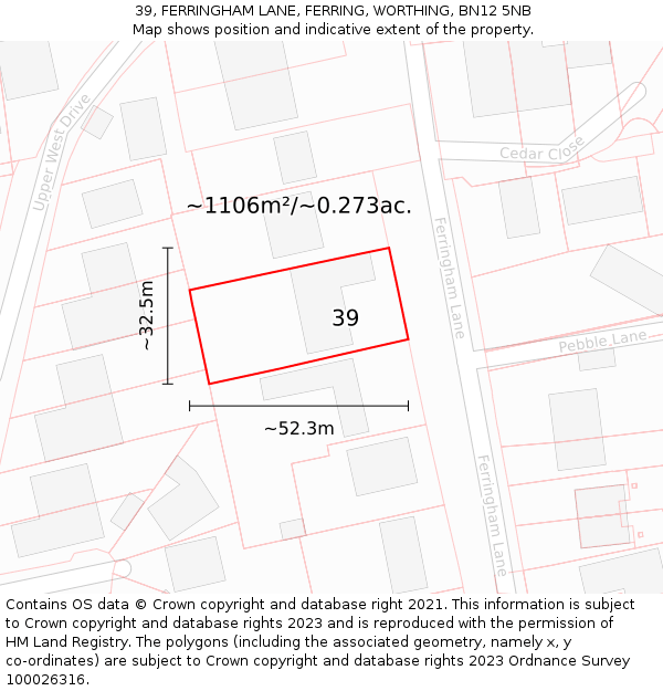 39, FERRINGHAM LANE, FERRING, WORTHING, BN12 5NB: Plot and title map