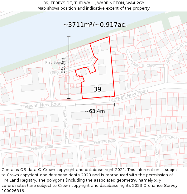 39, FERRYSIDE, THELWALL, WARRINGTON, WA4 2GY: Plot and title map