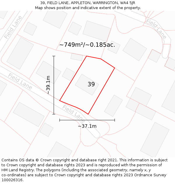 39, FIELD LANE, APPLETON, WARRINGTON, WA4 5JR: Plot and title map