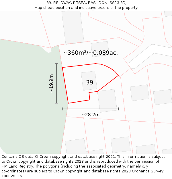 39, FIELDWAY, PITSEA, BASILDON, SS13 3DJ: Plot and title map