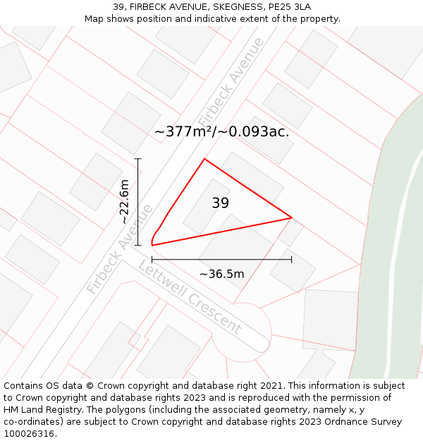 39, FIRBECK AVENUE, SKEGNESS, PE25 3LA: Plot and title map