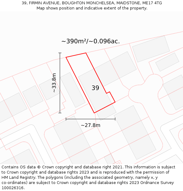 39, FIRMIN AVENUE, BOUGHTON MONCHELSEA, MAIDSTONE, ME17 4TG: Plot and title map
