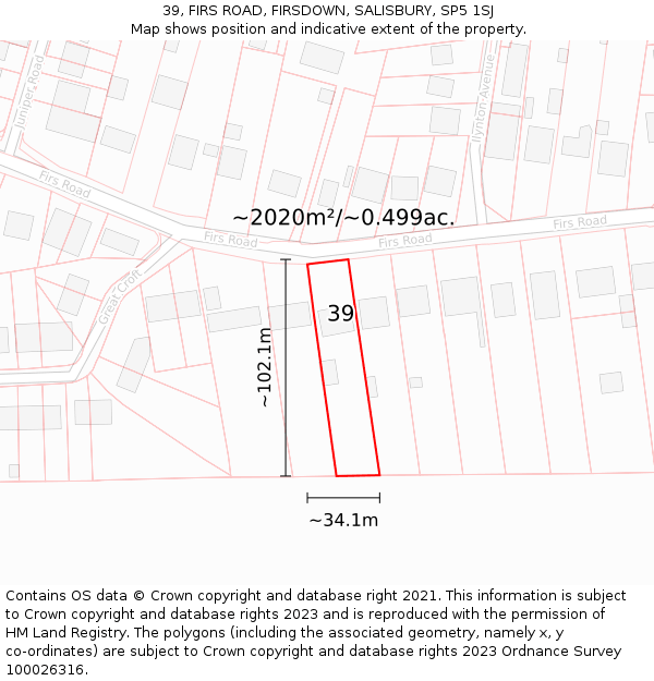 39, FIRS ROAD, FIRSDOWN, SALISBURY, SP5 1SJ: Plot and title map