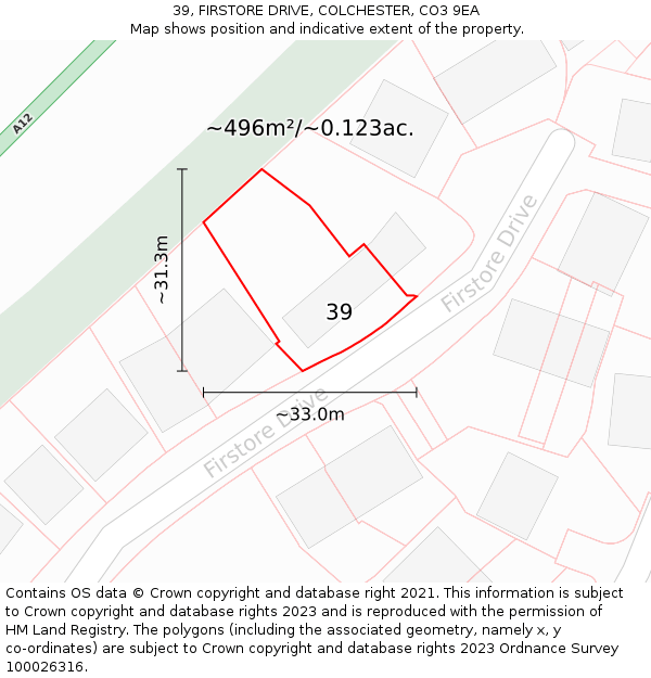 39, FIRSTORE DRIVE, COLCHESTER, CO3 9EA: Plot and title map