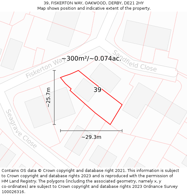39, FISKERTON WAY, OAKWOOD, DERBY, DE21 2HY: Plot and title map