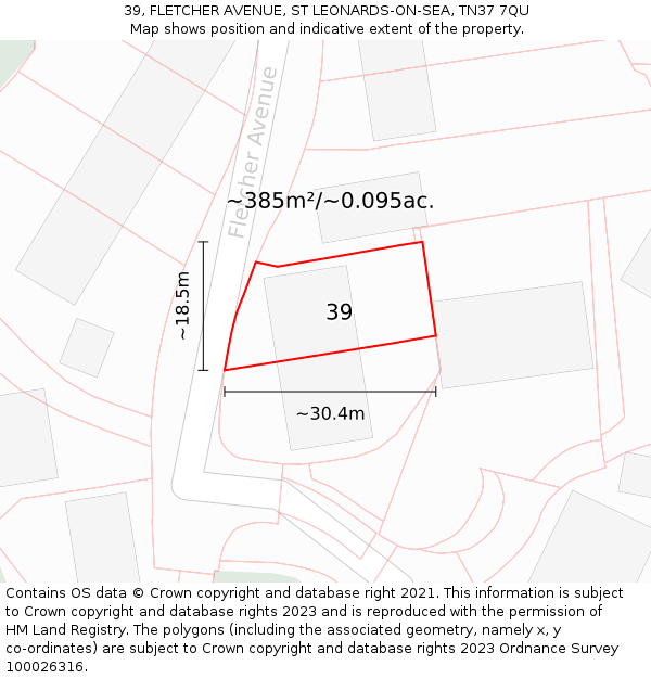 39, FLETCHER AVENUE, ST LEONARDS-ON-SEA, TN37 7QU: Plot and title map