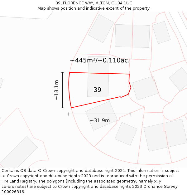 39, FLORENCE WAY, ALTON, GU34 1UG: Plot and title map