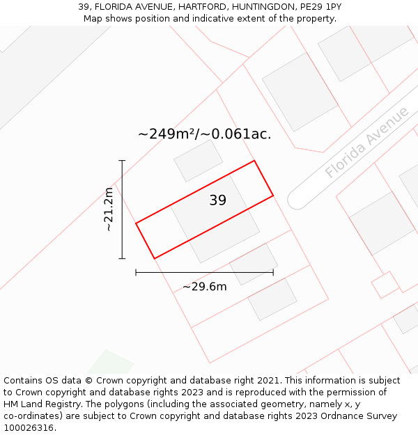 39, FLORIDA AVENUE, HARTFORD, HUNTINGDON, PE29 1PY: Plot and title map