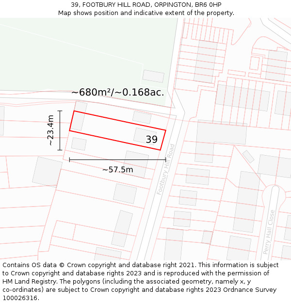 39, FOOTBURY HILL ROAD, ORPINGTON, BR6 0HP: Plot and title map