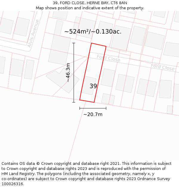 39, FORD CLOSE, HERNE BAY, CT6 8AN: Plot and title map