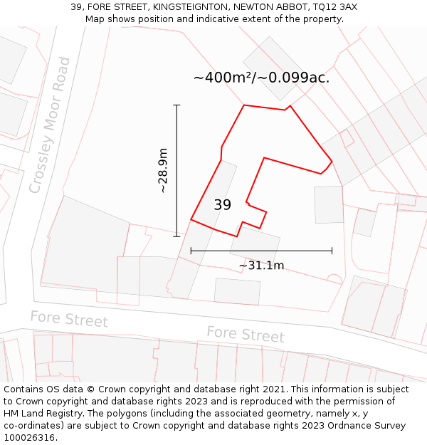 39, FORE STREET, KINGSTEIGNTON, NEWTON ABBOT, TQ12 3AX: Plot and title map