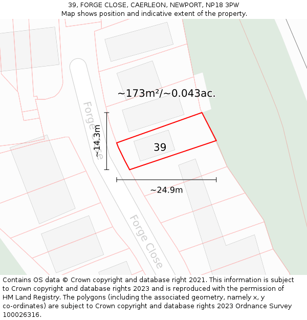 39, FORGE CLOSE, CAERLEON, NEWPORT, NP18 3PW: Plot and title map