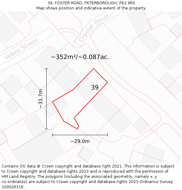 39, FOSTER ROAD, PETERBOROUGH, PE2 9RS: Plot and title map