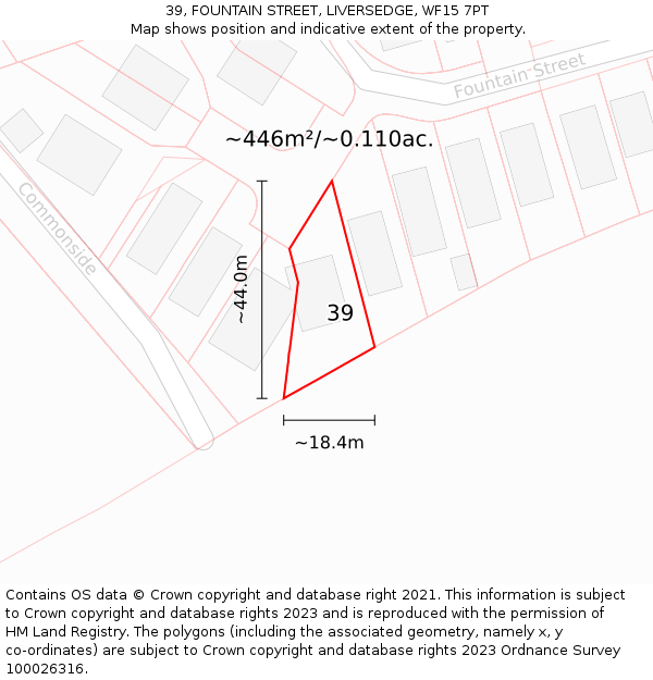39, FOUNTAIN STREET, LIVERSEDGE, WF15 7PT: Plot and title map