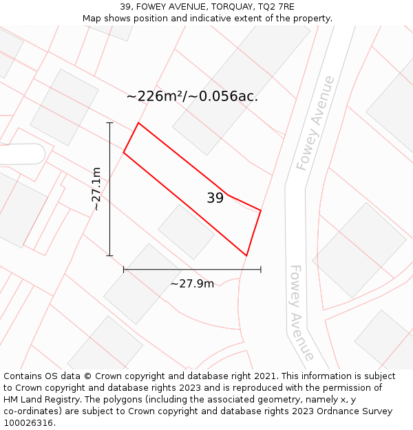 39, FOWEY AVENUE, TORQUAY, TQ2 7RE: Plot and title map