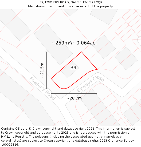 39, FOWLERS ROAD, SALISBURY, SP1 2QP: Plot and title map