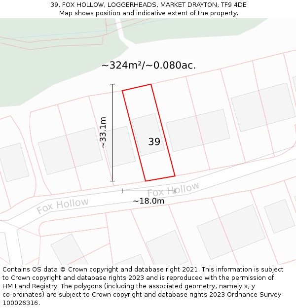 39, FOX HOLLOW, LOGGERHEADS, MARKET DRAYTON, TF9 4DE: Plot and title map