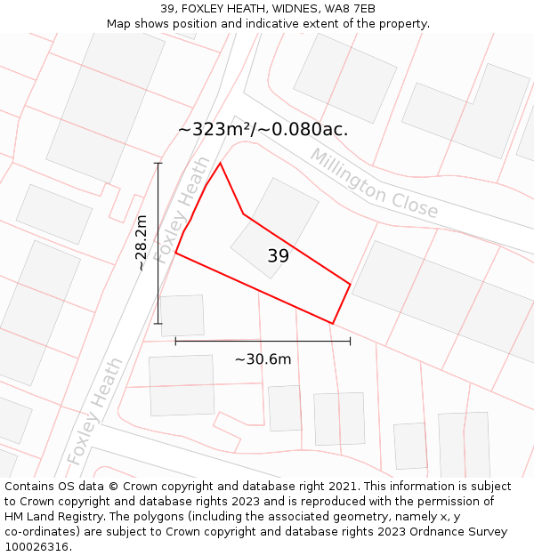 39, FOXLEY HEATH, WIDNES, WA8 7EB: Plot and title map