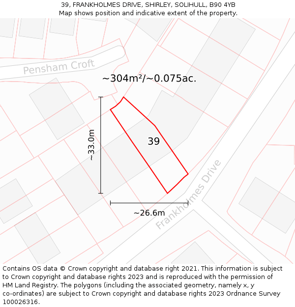 39, FRANKHOLMES DRIVE, SHIRLEY, SOLIHULL, B90 4YB: Plot and title map