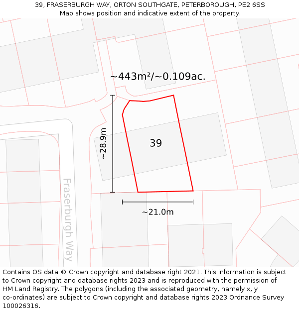 39, FRASERBURGH WAY, ORTON SOUTHGATE, PETERBOROUGH, PE2 6SS: Plot and title map