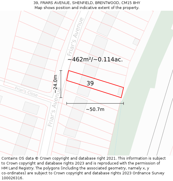 39, FRIARS AVENUE, SHENFIELD, BRENTWOOD, CM15 8HY: Plot and title map