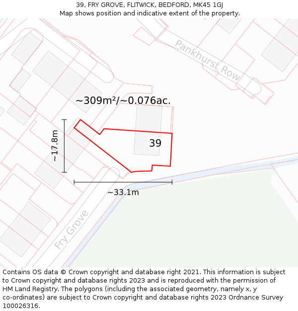 39, FRY GROVE, FLITWICK, BEDFORD, MK45 1GJ: Plot and title map