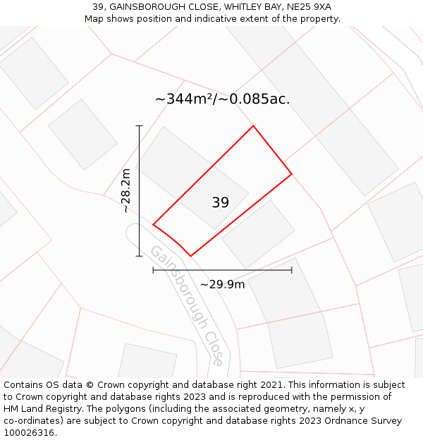 39, GAINSBOROUGH CLOSE, WHITLEY BAY, NE25 9XA: Plot and title map