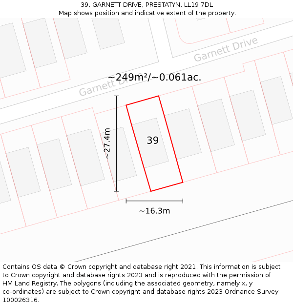 39, GARNETT DRIVE, PRESTATYN, LL19 7DL: Plot and title map