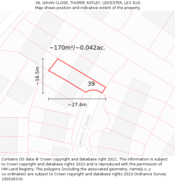 39, GAVIN CLOSE, THORPE ASTLEY, LEICESTER, LE3 3UG: Plot and title map