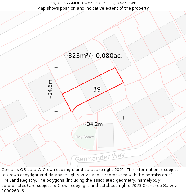 39, GERMANDER WAY, BICESTER, OX26 3WB: Plot and title map